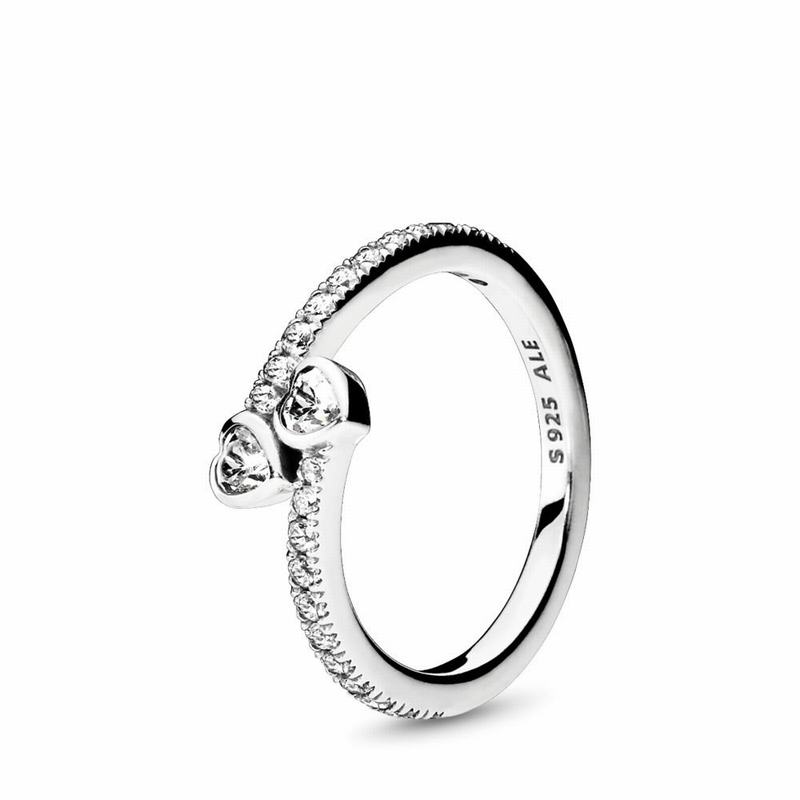 Pandora Australia Two Sparkling Hearts Promise Ring - Sterling Silver | CJFEOK237